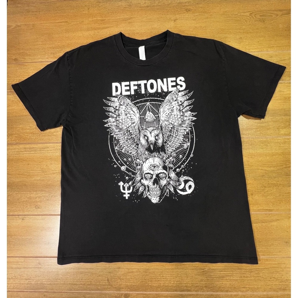 Deftones Graphic T‎ Shirt Black Owl Skull Print Men's Size XL